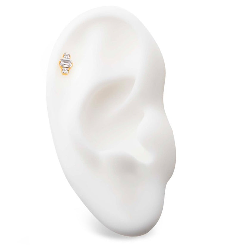 24kt Gold PVD Baronial CZ Threadless Titanium Top