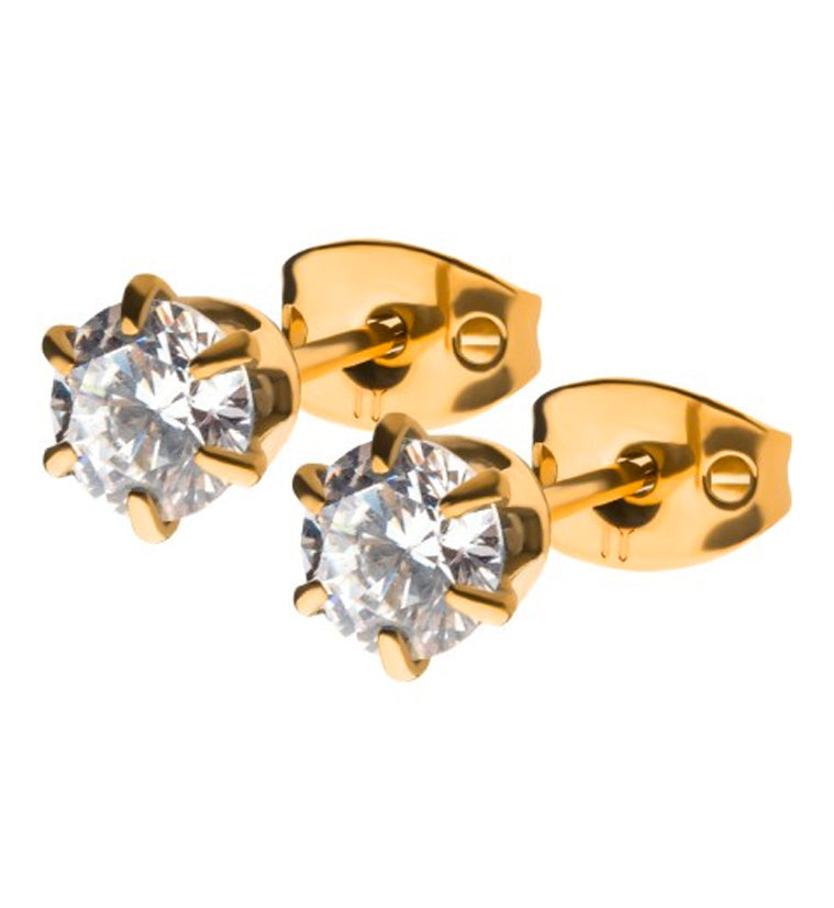 24kt Gold PVD CZ Prong Titanium Earrings