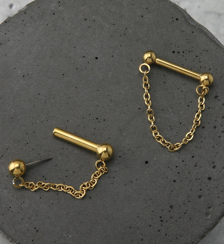 24kt Gold PVD Dangle Chain Threadless Septum Bar