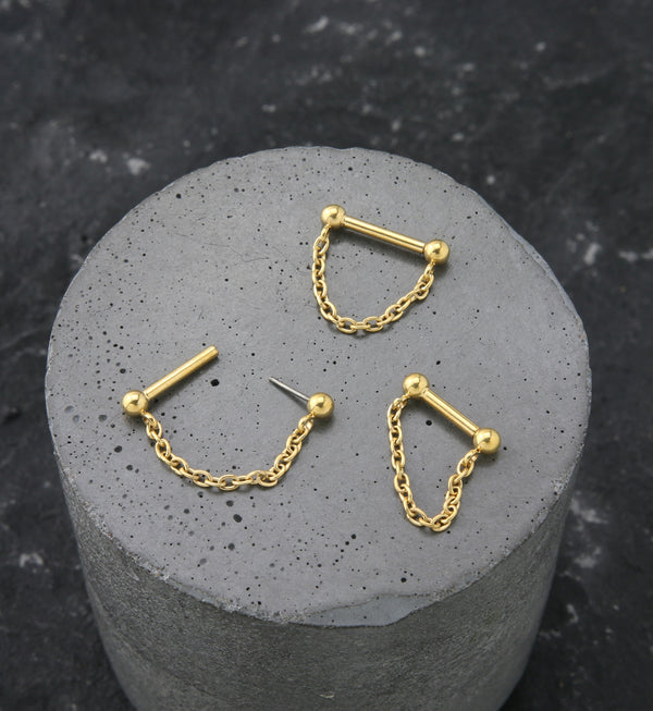 24kt Gold PVD Dangle Chain Threadless Titanium Barbells