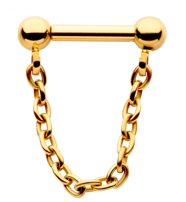 24kt Gold PVD Dangle Chain Threadless Titanium Barbells