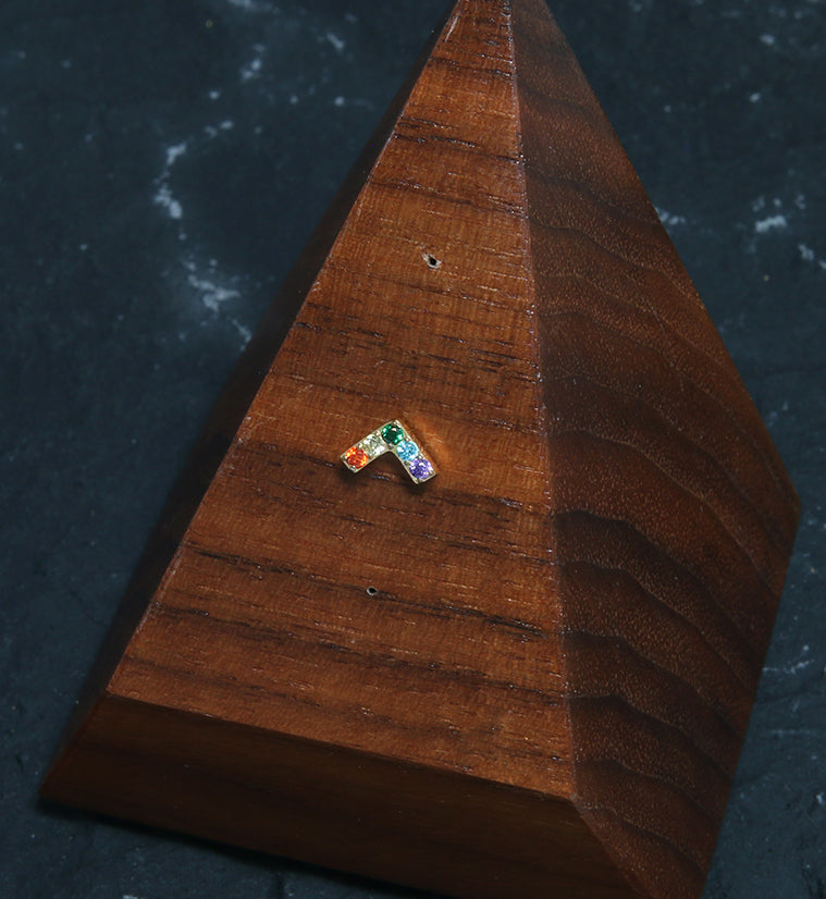 24kt Gold PVD Dart Rainbow CZ Threadless Titanium Top