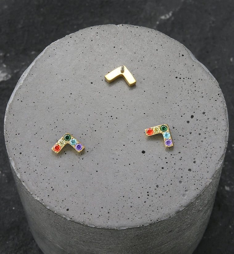 24kt Gold PVD Dart Rainbow CZ Internally Threaded Titanium Top