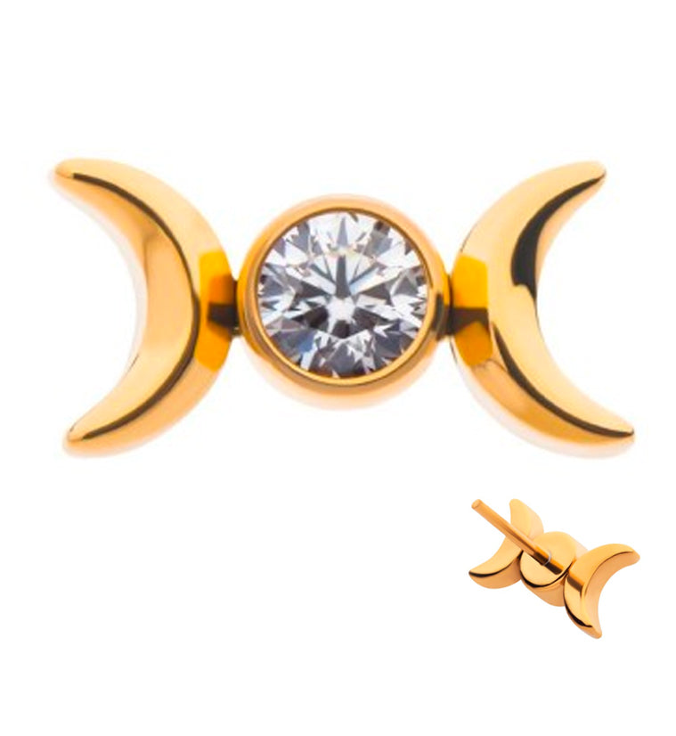 24kt Gold PVD Double Crescent CZ Titanium Threadless Top