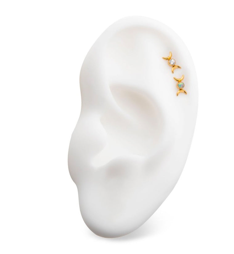 24kt Gold PVD Double Crescent White Opalite Titanium Threadless Top