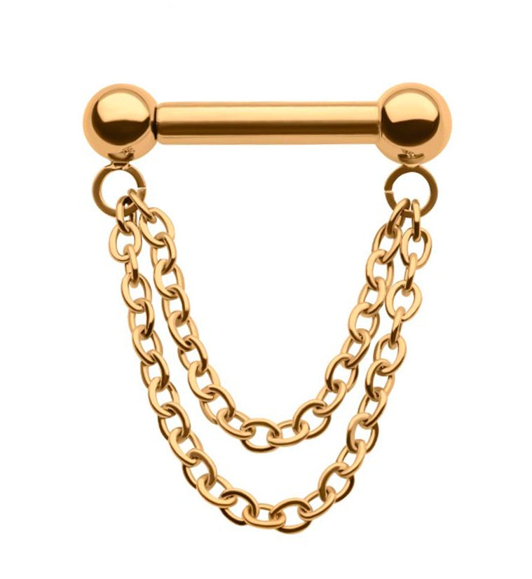 24kt Gold PVD Double Dangle Chain Threadless Septum Bar