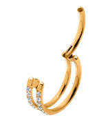 24kt Gold PVD Double Interval CZ Row Titanium Hinged Segment Ring