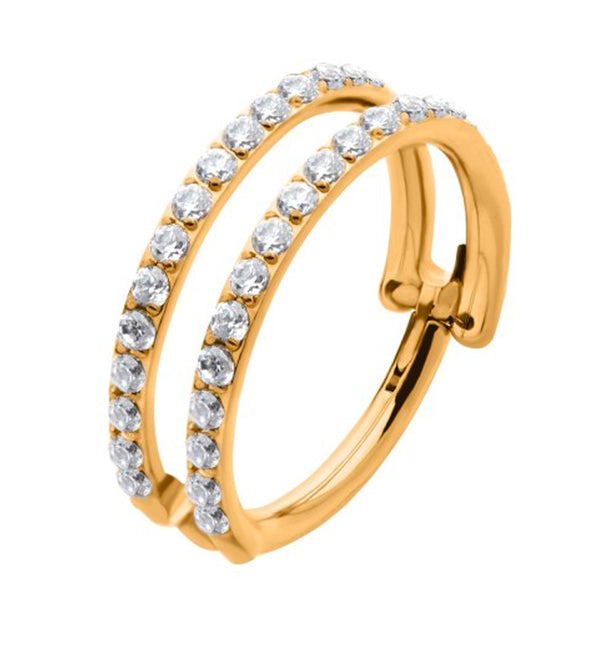 24kt Gold PVD Double Interval CZ Row Titanium Hinged Segment Ring