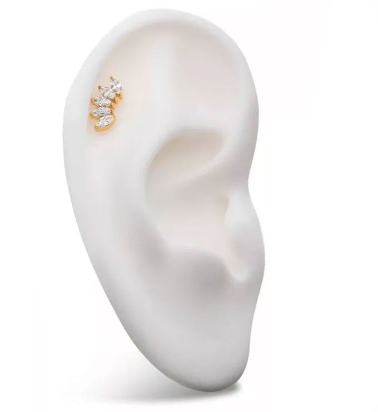 24kt Gold PVD Half Crown CZ Threadless Titanium Top