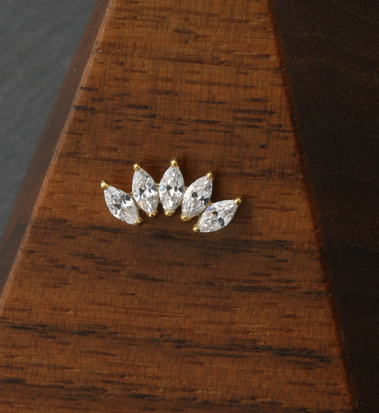 24kt Gold PVD Half Crown CZ Threadless Titanium Top