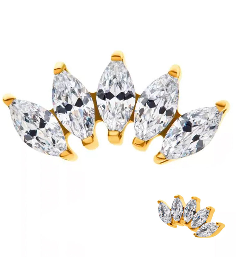 24kt Gold PVD Half Crown CZ Threadless Titanium Top