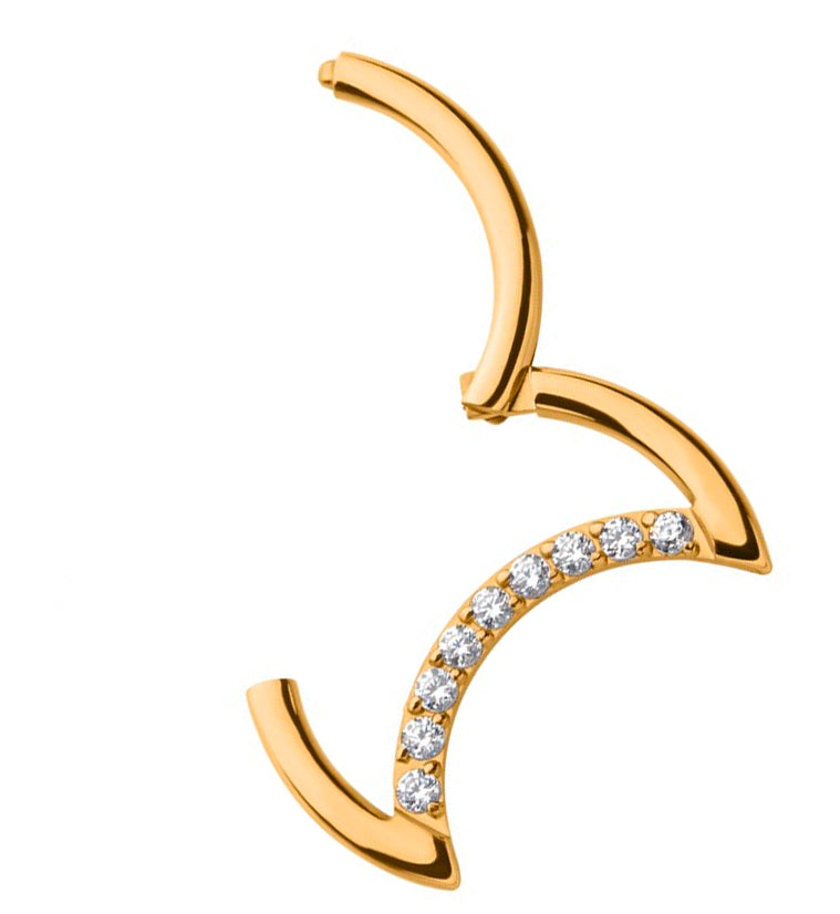 24kt Gold PVD Half Moon CZ Row Titanium Hinged Segment Ring