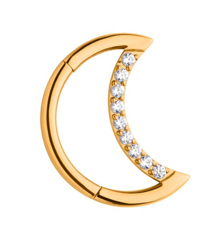 24kt Gold PVD Half Moon CZ Row Titanium Hinged Segment Ring