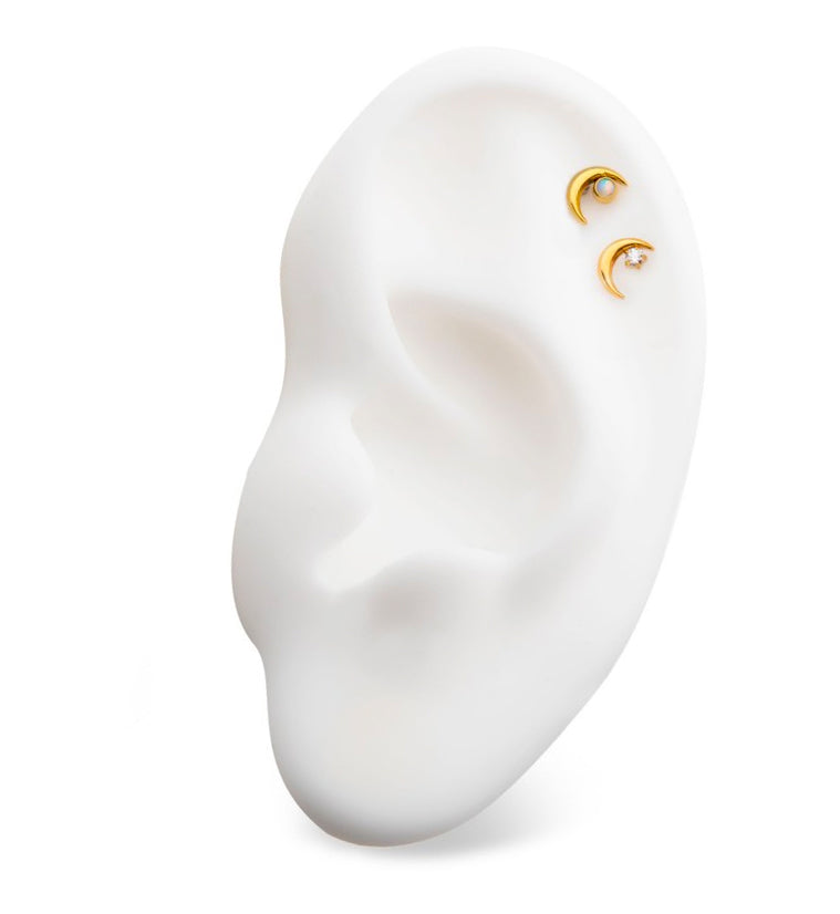 24kt Gold PVD Half Moon CZ Threadless Titanium Top