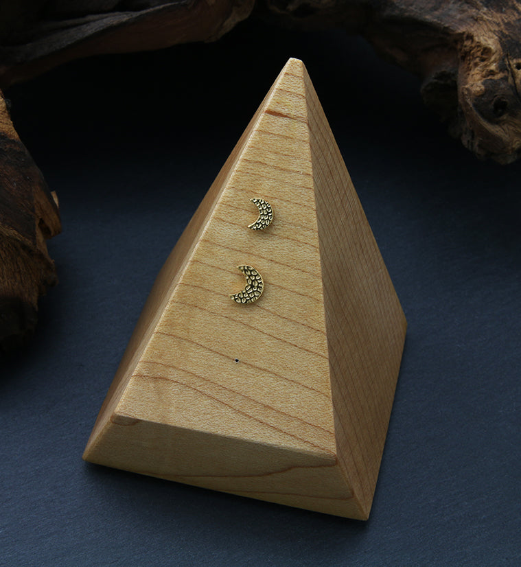 24kt Gold PVD Hammered Half Moon Threadless Titanium Top