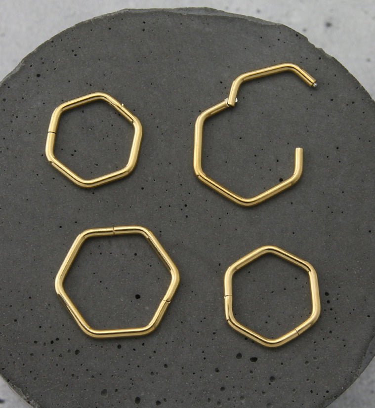 24kt Gold PVD Hex Titanium Hinged Segment Ring