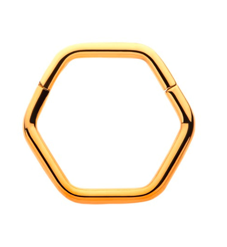 24kt Gold PVD Hex Titanium Hinged Segment Ring