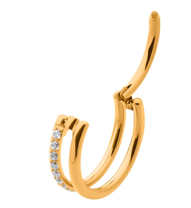 24kt Gold PVD Interval CZ Row Titanium Hinged Segment Ring