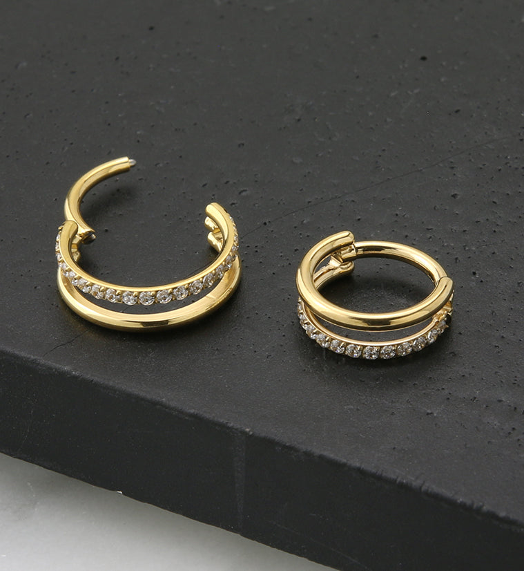 24kt Gold PVD Interval CZ Row Titanium Hinged Segment Ring