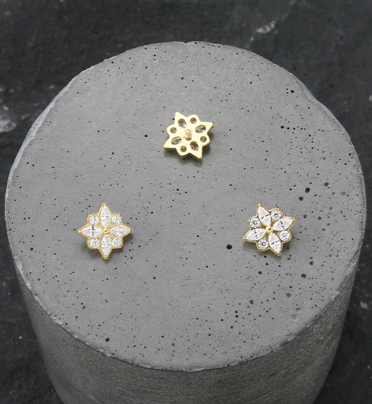 24kt Gold PVD Octagram Star CZ Internally Threaded Titanium Top