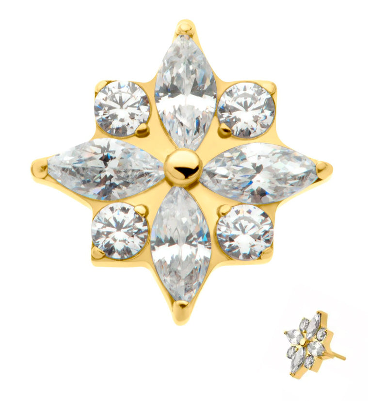 24kt Gold PVD Octagram Star CZ Threadless Titanium Top