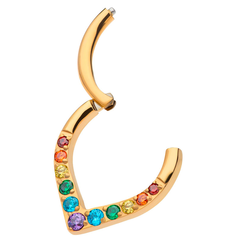 24kt Gold PVD Point Rainbow CZ Titanium Hinged Segment Ring