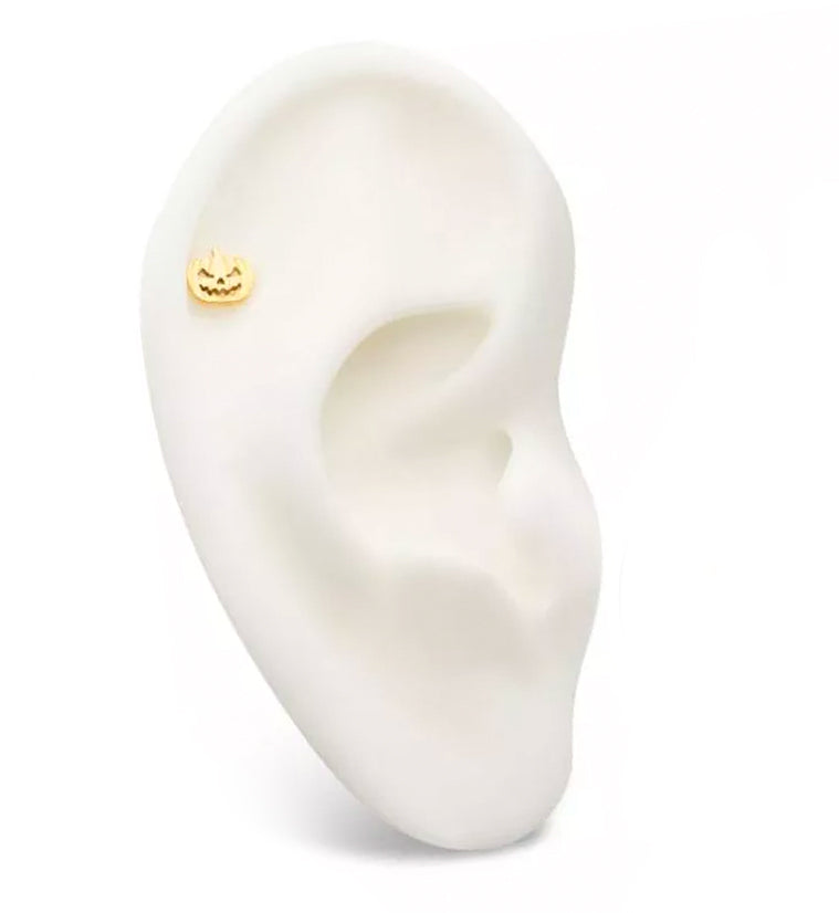 24kt Gold PVD Scary Pumpkin Threadless Titanium Top