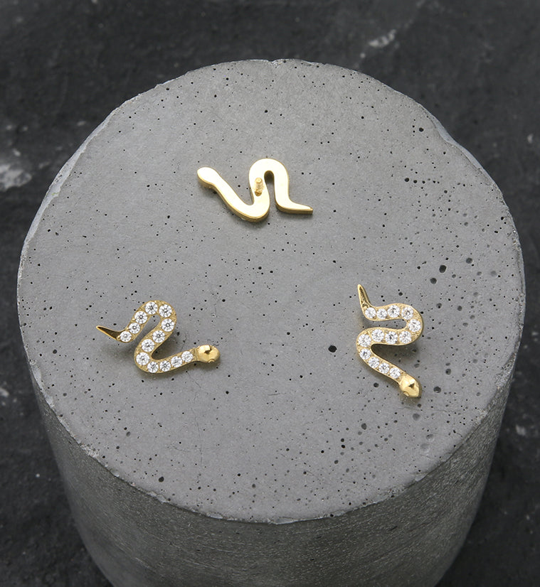 24kt Gold PVD Serpent CZ Internally Threaded Titanium Top