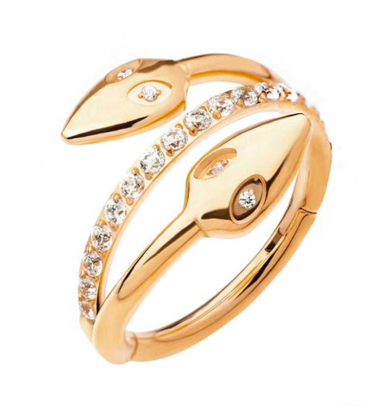 24kt Gold PVD Snake Wrap CZ Titanium Hinged Segment Ring