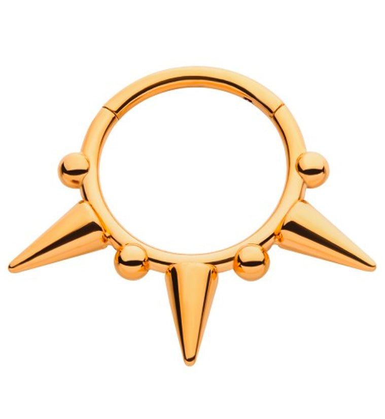24kt Gold PVD Spike Titanium Hinged Segment Ring
