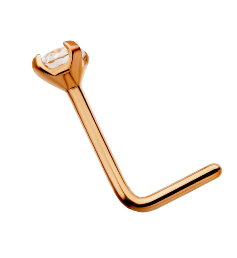 24kt Gold PVD Titanium Prong CZ L Bend Nose Ring