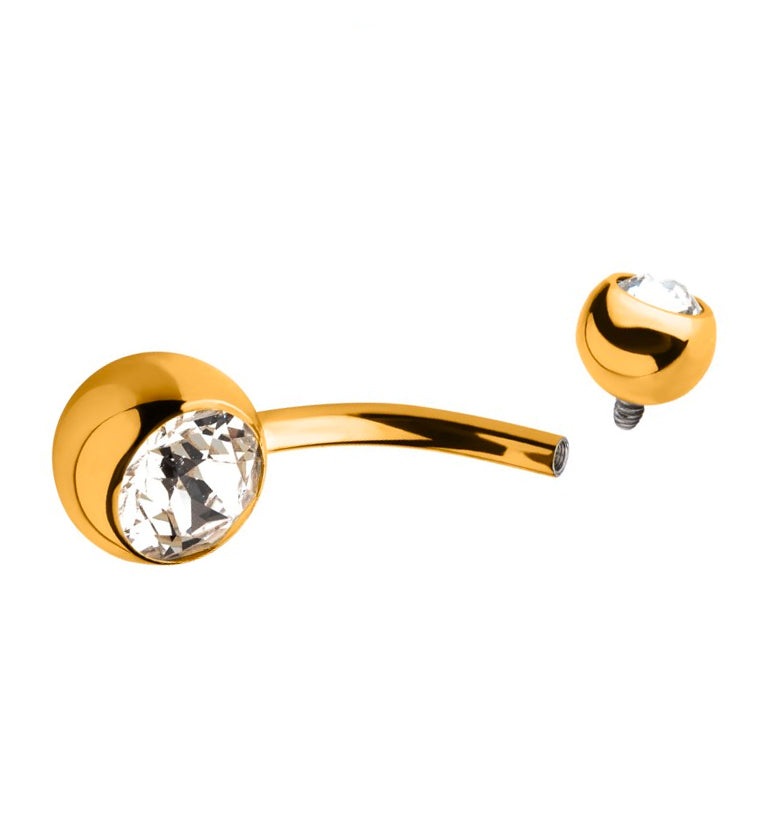 24kt Gold PVD Titanium Double Bezel CZ Belly Button Ring