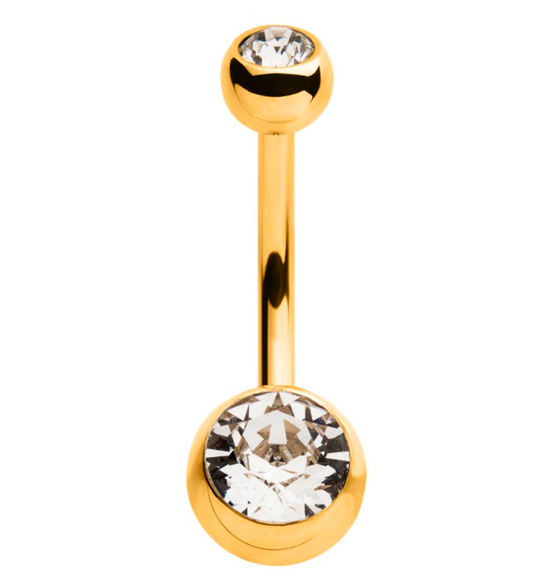 24kt Gold PVD Titanium Double Bezel CZ Belly Button Ring