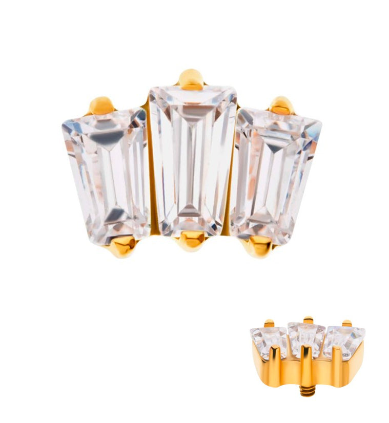 24kt Gold PVD Trinal CZ Internally Threaded Titanium Top