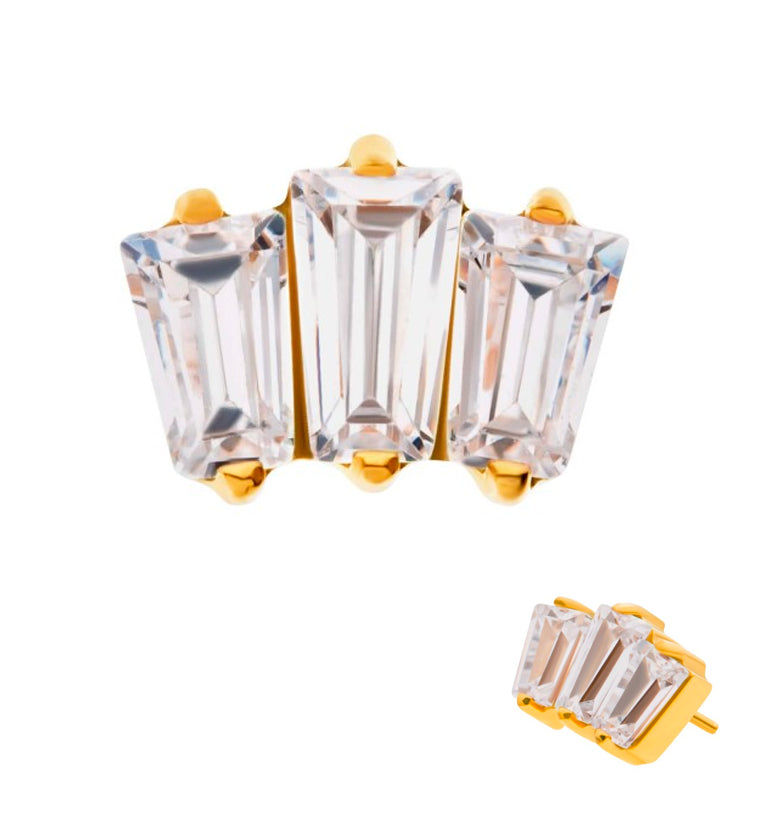 24kt Gold PVD Trinal CZ Threadless Titanium Top