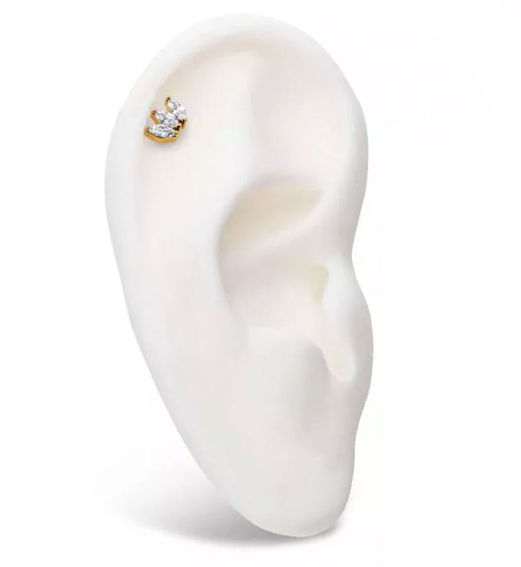 24kt Gold PVD Triple Empress CZ Threadless Titanium Top