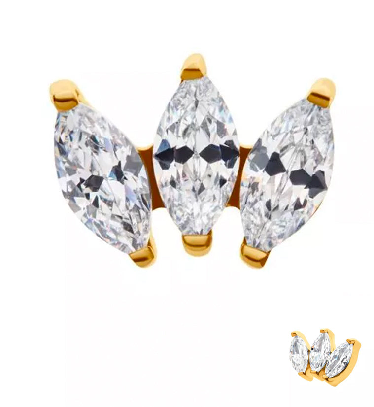 24kt Gold PVD Triple Empress CZ Threadless Titanium Top