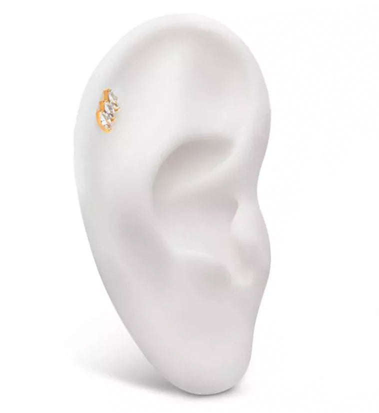 24kt Gold Slant CZ Internally Threaded Titanium Top