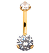 24kt Gold PVD Titanium Double CZ Belly Button Ring