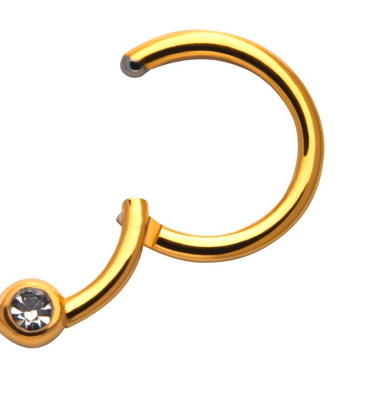 24kt PVD Gold Titanium Single CZ Hinged Segment Ring