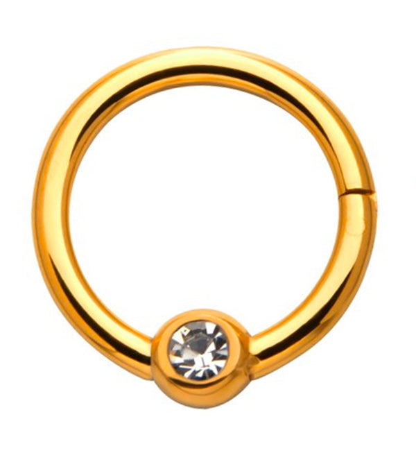 24kt PVD Gold Titanium Single CZ Hinged Segment Ring
