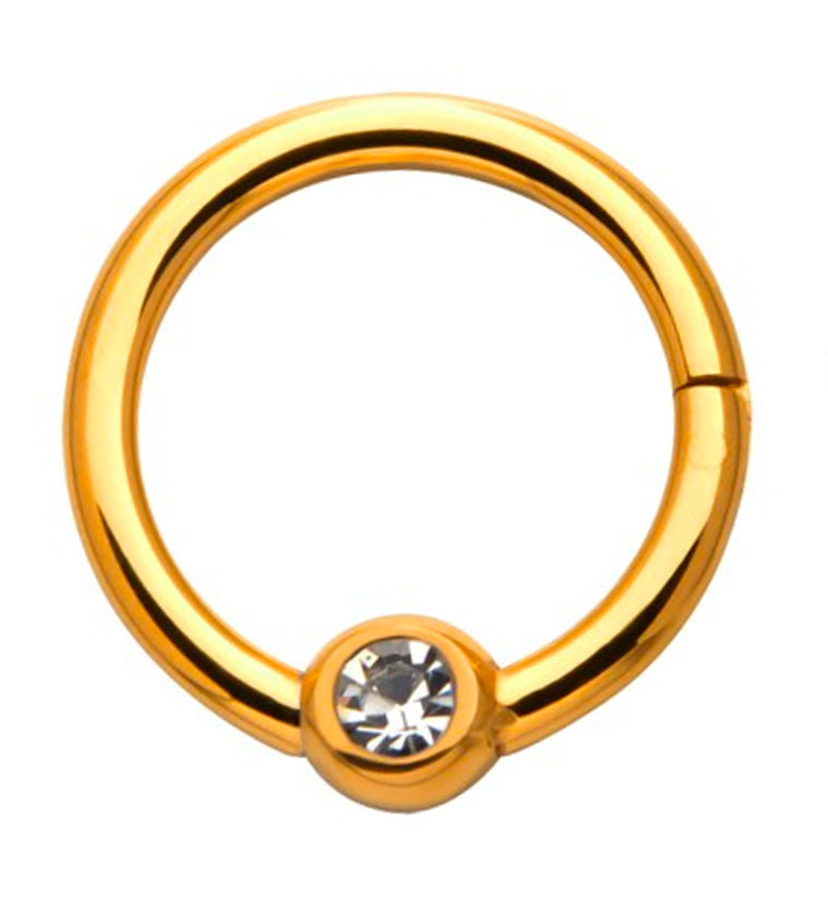 24kt PVD Gold Titanium Single CZ Hinged Segment Ring