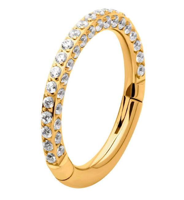 24kt Gold PVD Triple Sided Clear CZ Titanium Hinged Segment Ring