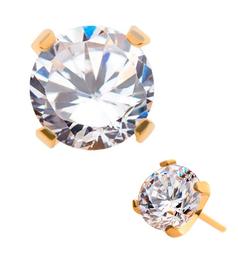 24kt Gold PVD Titanium Prong Set CZ Threadless Top