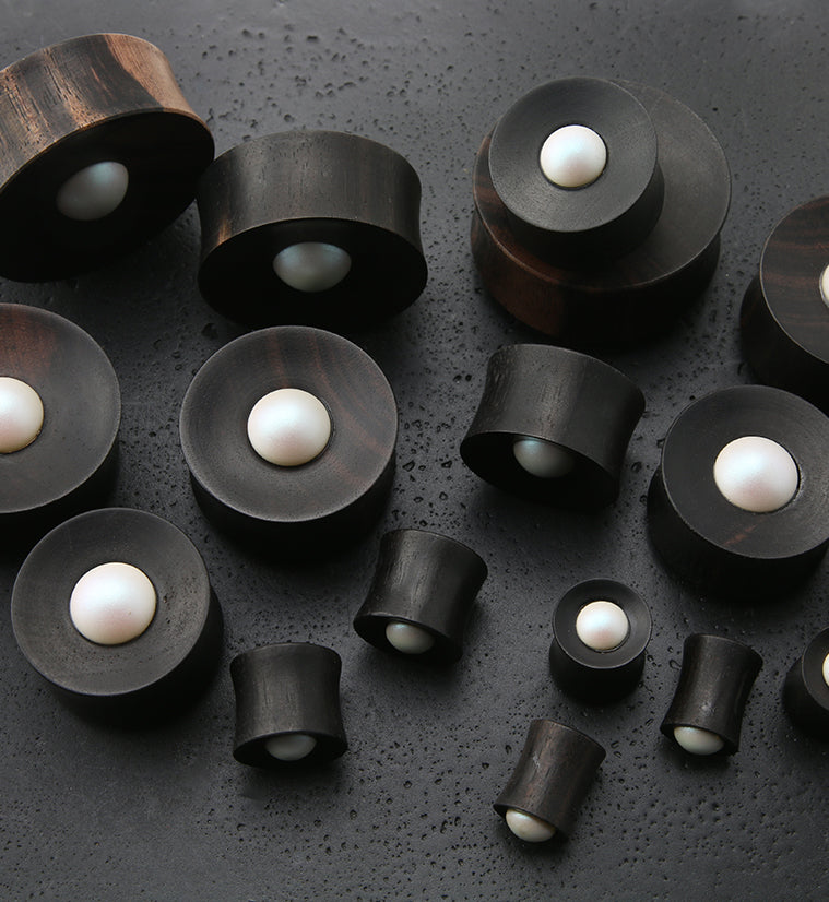 Areng Wood Plugs with Swarovski Pearl Inlay