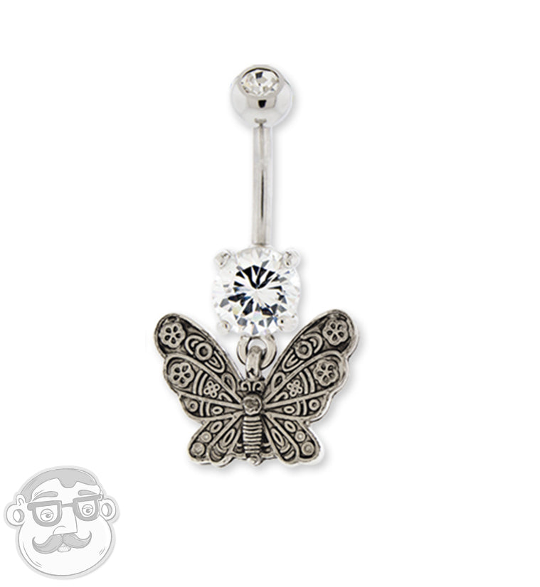 Silver Butterfly Belly Button Ring