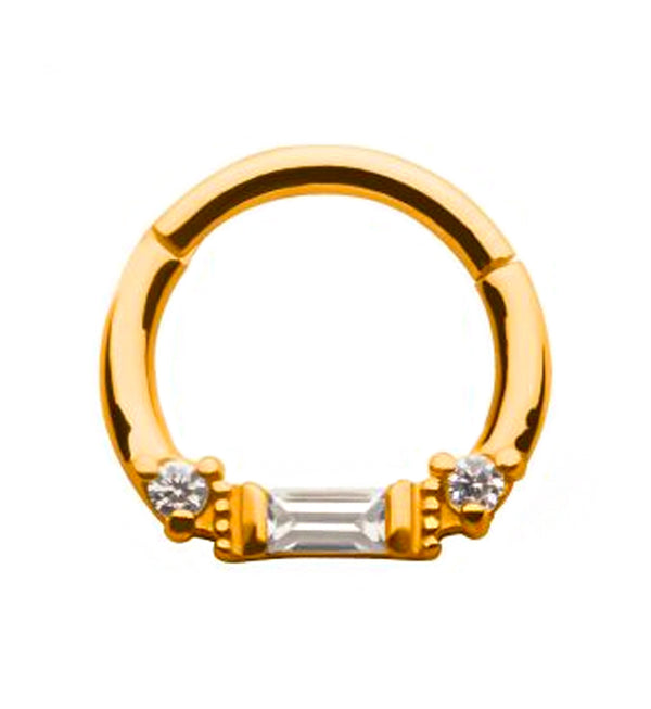 Gold PVD Round & Baguette CZ Beaded Hinged Segment Ring