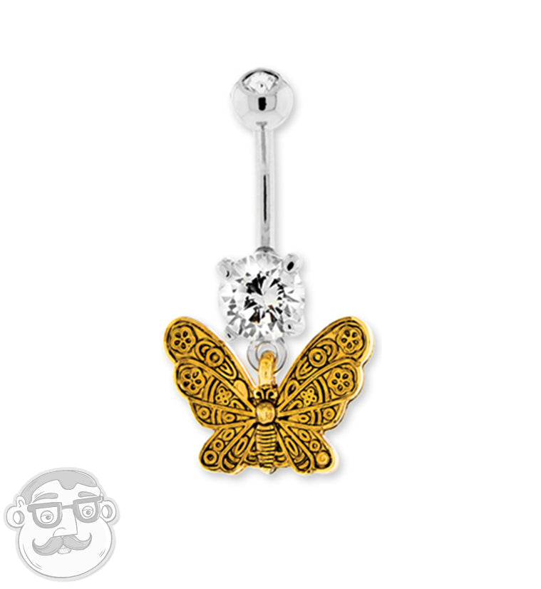 Gold Butterfly Belly Button Ring
