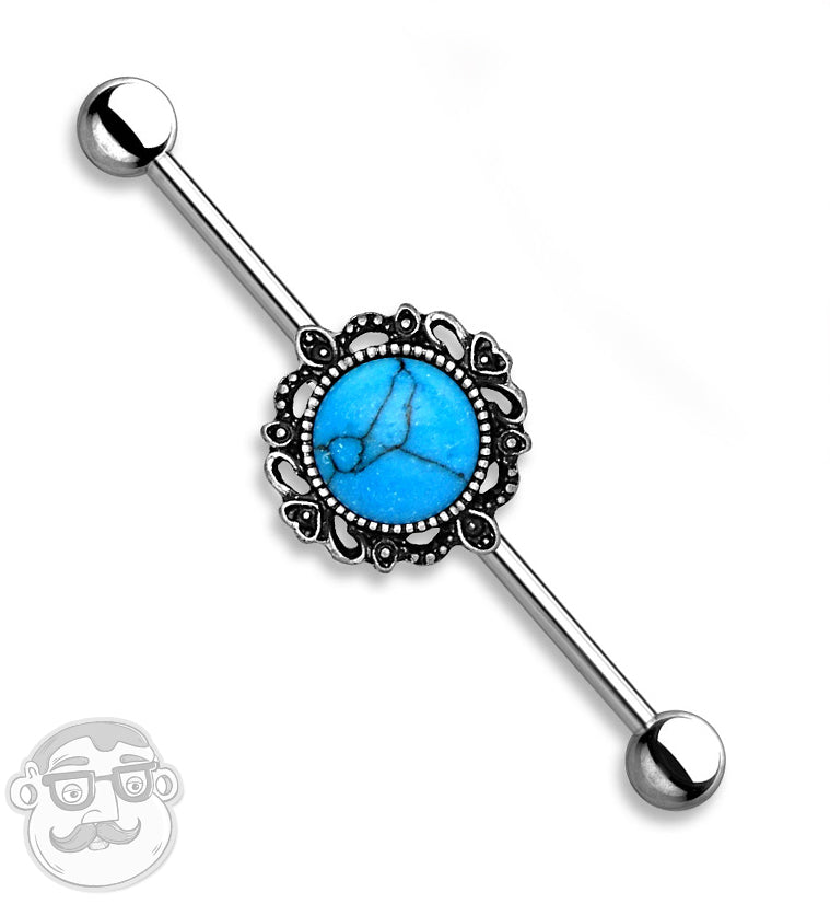 Ornamental Turquoise Stone Industrial Barbell