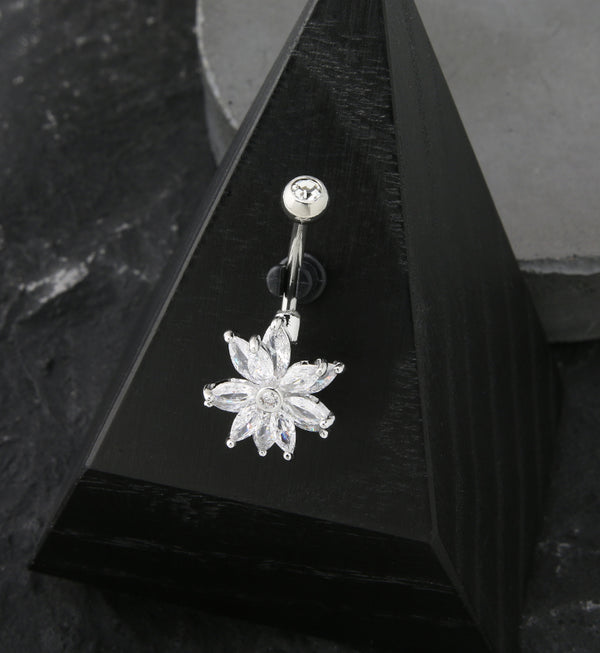 3D Flower CZ Stainless Steel Belly Button Ring